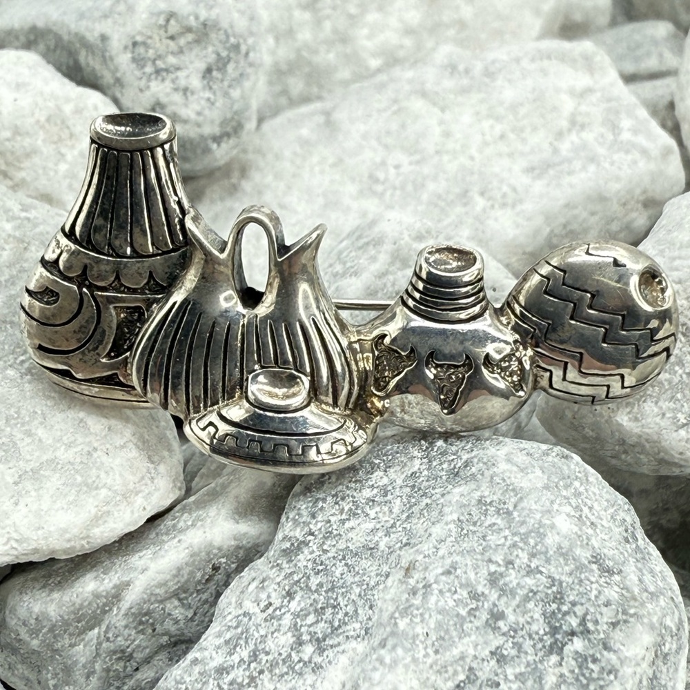 Vintage Sterling Silver 925 Native American Pottery Brooch Southwestern 2” 13g - Picture 8 of 11
